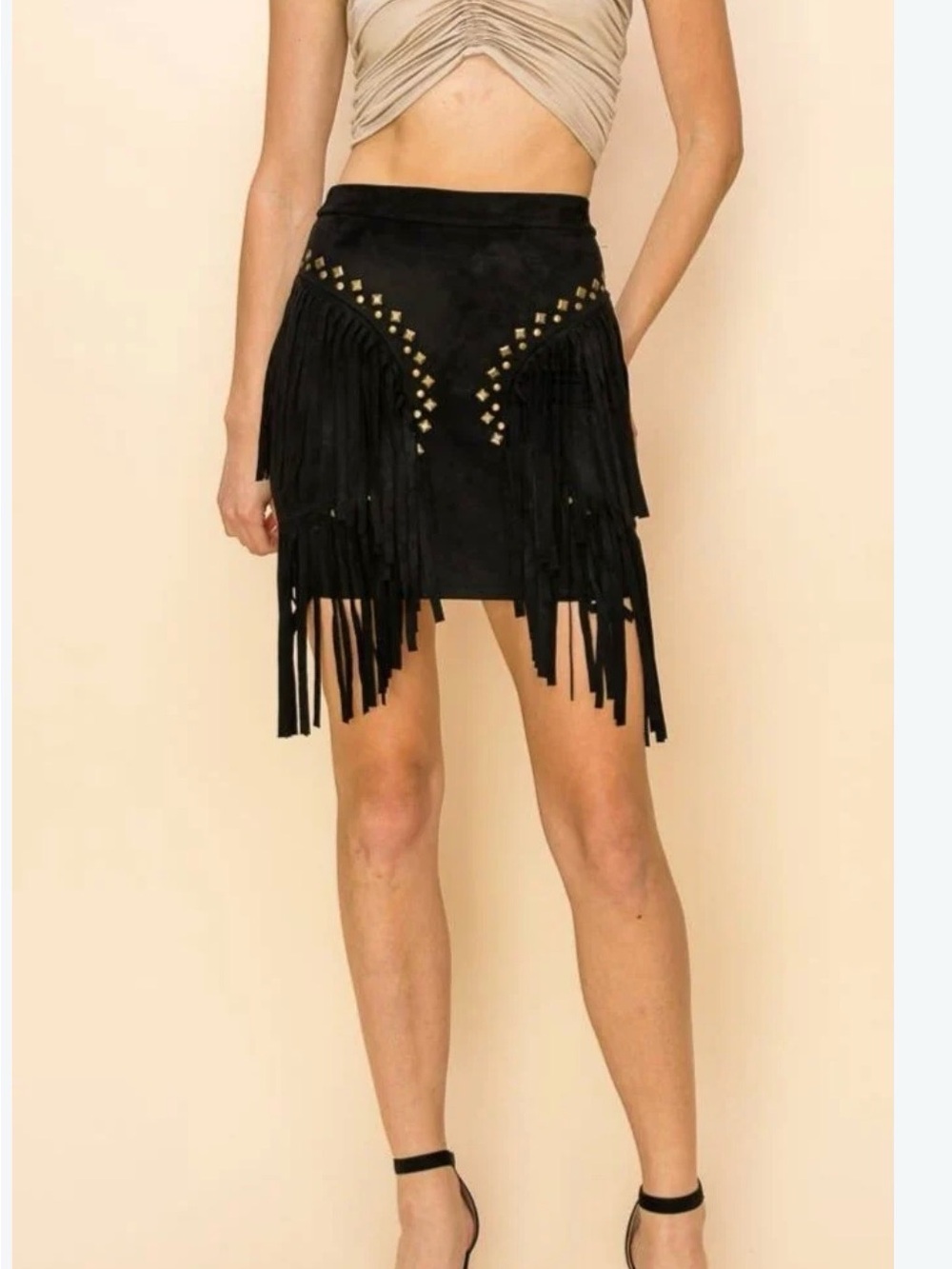 Vocal Fringed Studded Black Skirt